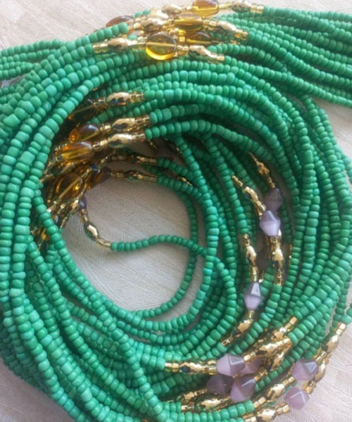 Deluxe Crystal African Waist Beads | Green Multi