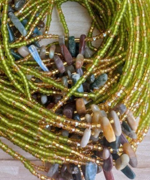 Deluxe Crystal African Waist Beads | Kiwi Green and Stone