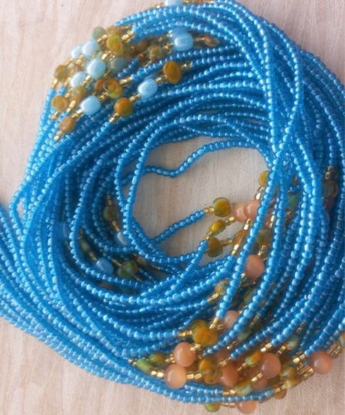 Deluxe Crystal African Waist Beads | Baby Blue Multi 2