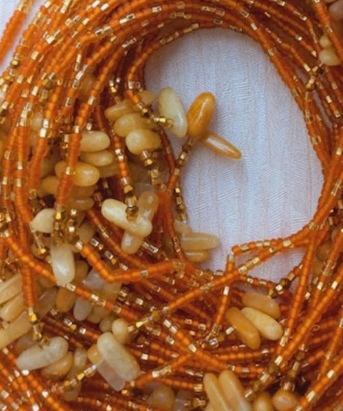 Deluxe Crystal African Waist Beads | Orange, Gold and Stone