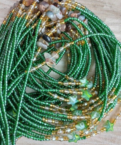 Deluxe Crystal African Waist Beads | Green Star Multi