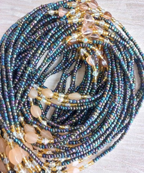 Deluxe Crystal African Waist Beads | Blue and Purple Multi