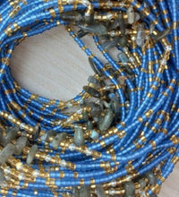 Deluxe Crystal African Waist Beads | Baby Blue, Gold and Stone