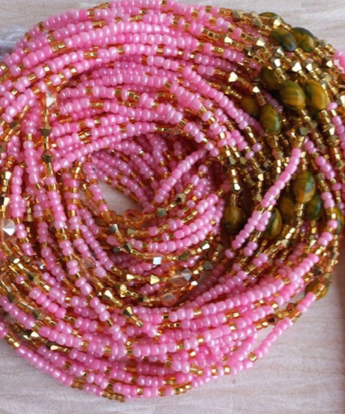 Deluxe Crystal African Waist Beads | Pink and Gold Multi