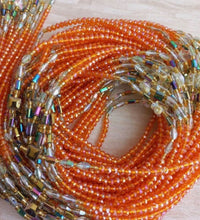 Deluxe Crystal African Waist Beads | Orange and Clear Multi