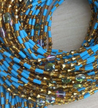 Deluxe Crystal African Waist Beads | Baby Blue and Gold