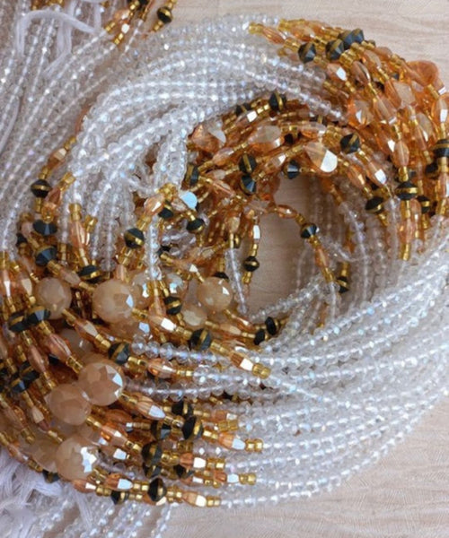 Deluxe Crystal African Waist Beads | Clear and Gold