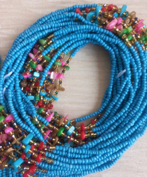 Deluxe Crystal African Waist Beads | Aqua Multi