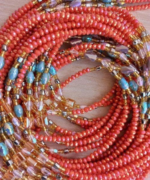 Deluxe Crystal African Waist Beads | Iridescent Orange Multi