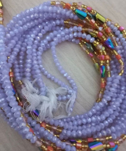 Deluxe Crystal African Waist Beads | Lavender Multi