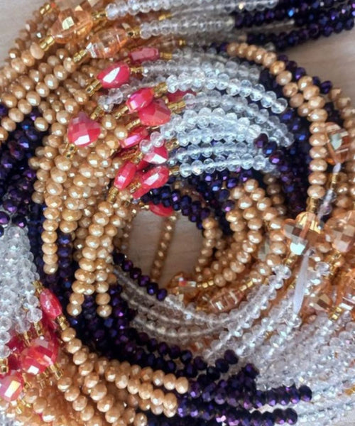 Deluxe Crystal African Waist Beads | Gold, Blue, and Clear