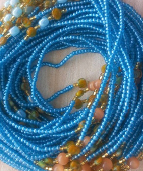 Deluxe Crystal African Waist Beads | Baby Blue Multi 2