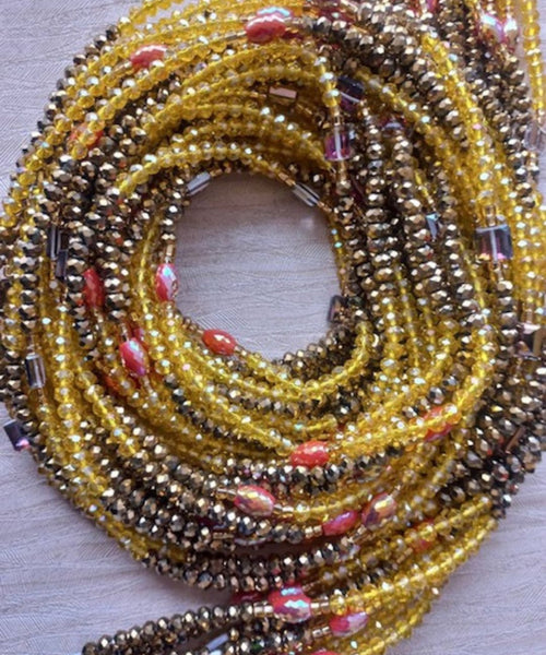 Deluxe Crystal African Waist Beads | Bronze and Yellow