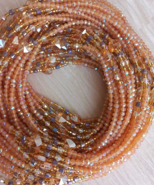 Deluxe Crystal African Waist Beads | Light Peach Multi