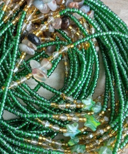 Deluxe Crystal African Waist Beads | Green Star Multi