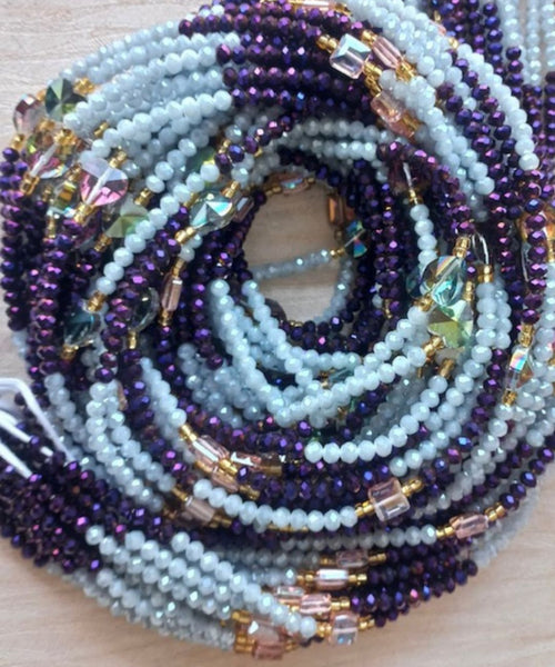 Deluxe Crystal African Waist Beads | Iridescent Blue and Light Blue