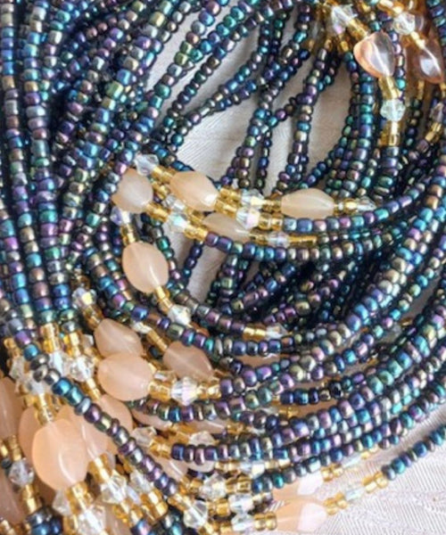 Deluxe Crystal African Waist Beads | Blue and Purple Multi