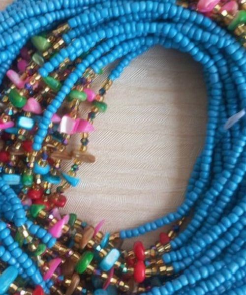 Deluxe Crystal African Waist Beads | Aqua Multi