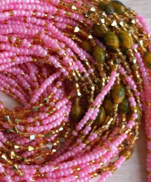 Deluxe Crystal African Waist Beads | Pink and Gold Multi