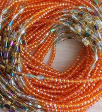 Deluxe Crystal African Waist Beads | Orange and Clear Multi