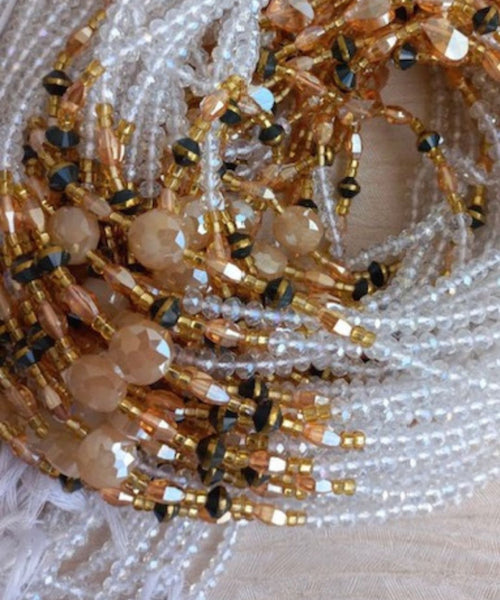 Deluxe Crystal African Waist Beads | Clear and Gold