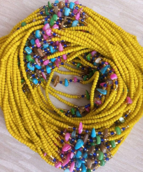 Deluxe Crystal African Waist Beads | Yellow Multi