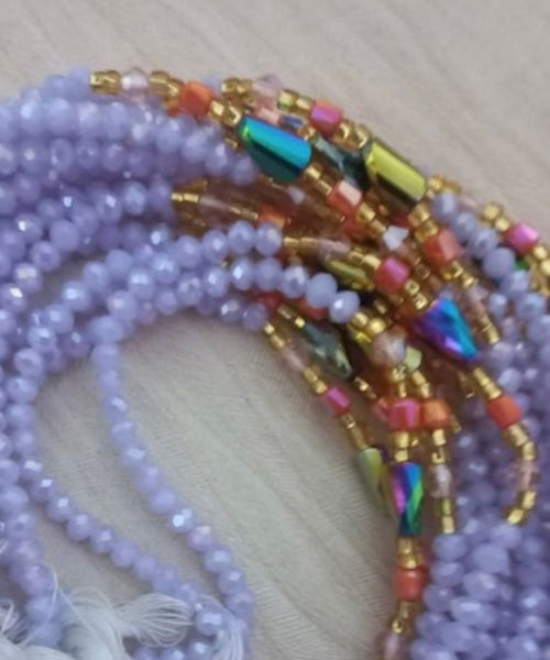 Deluxe Crystal African Waist Beads | Lavender Multi