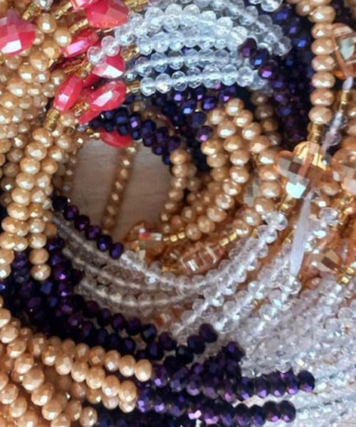 Deluxe Crystal African Waist Beads | Gold, Blue, and Clear