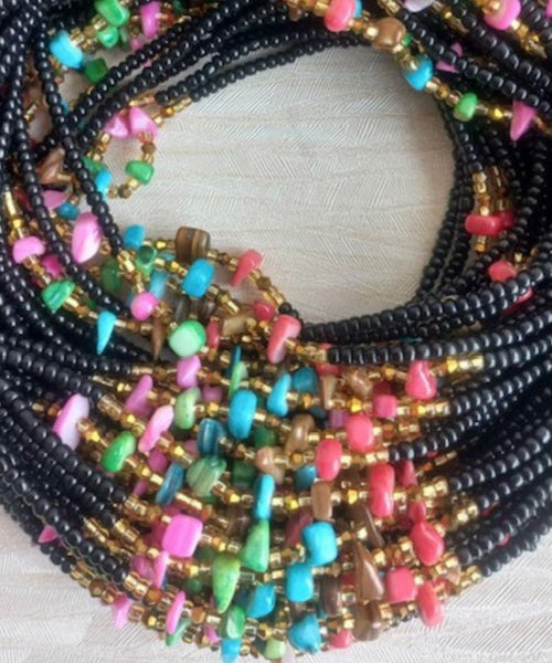 Deluxe Crystal African Waist Beads | Black Multi