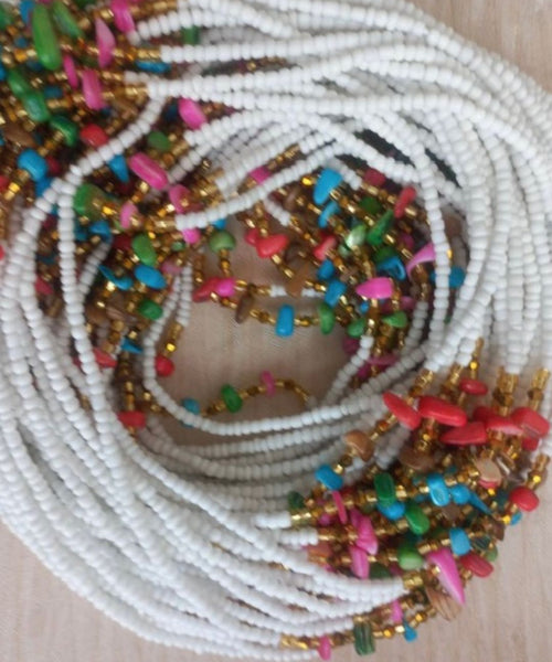 Deluxe Crystal African Waist Beads | White Multi