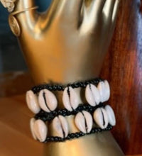 Handcrafted Leather Wrapped Cowrie Shell Wide Bracelet