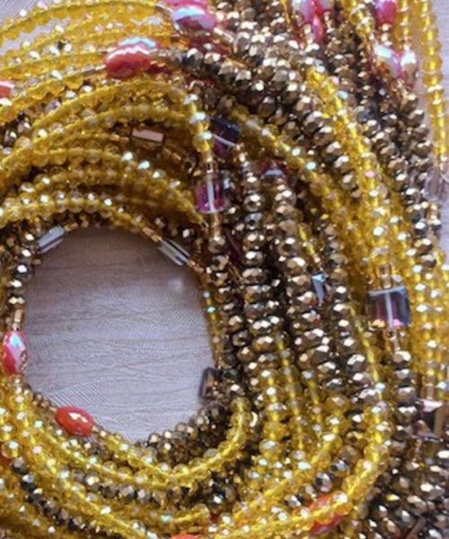 Deluxe Crystal African Waist Beads | Bronze and Yellow