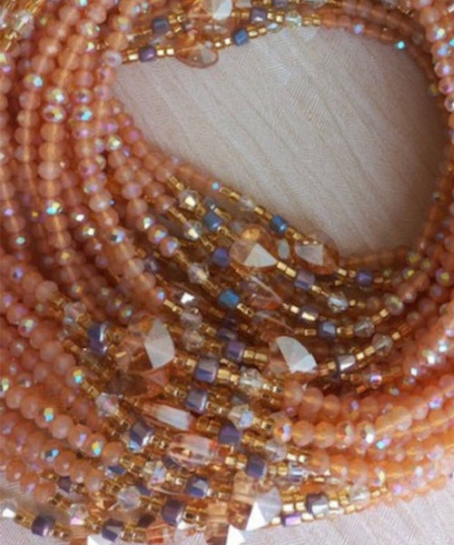 Deluxe Crystal African Waist Beads | Light Peach Multi