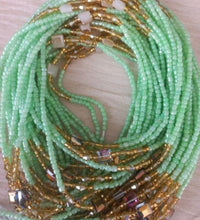 Deluxe Crystal African Waist Beads | Mint Green and Gold