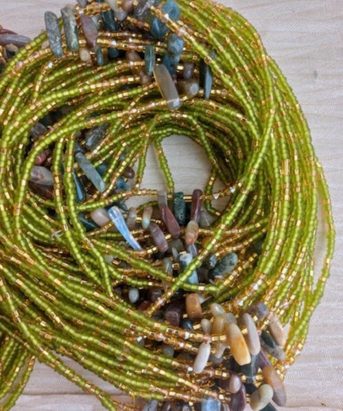 Deluxe Crystal African Waist Beads | Kiwi Green and Stone