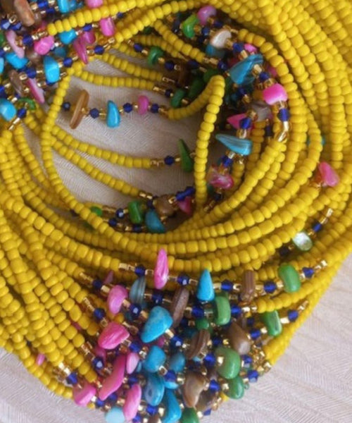 Deluxe Crystal African Waist Beads | Yellow Multi