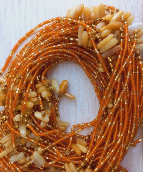 Deluxe Crystal African Waist Beads | Orange, Gold and Stone