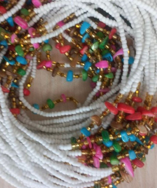 Deluxe Crystal African Waist Beads | White Multi