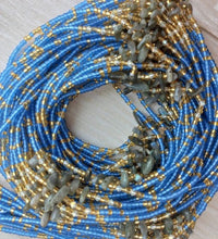 Deluxe Crystal African Waist Beads | Baby Blue, Gold and Stone