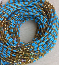 Deluxe Crystal African Waist Beads | Baby Blue and Gold